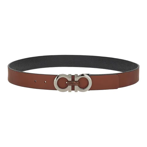 FERRAGAMO GANCINI Ремни из коровьей кожи Мужской Коричневый Черный 3,3 см