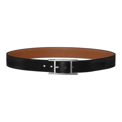 HERMES Коровья кожа Togo Двойной с обеих сторон ремень Кожаные ремни Мужской Черный 3,2 см