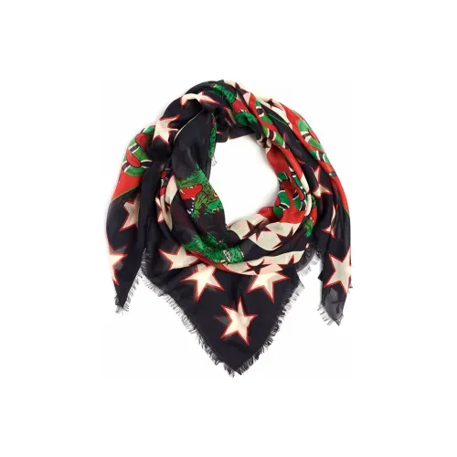 GUCCI Модал Шелковые Шарфы Черный / Красный Многоцветный Унисекс