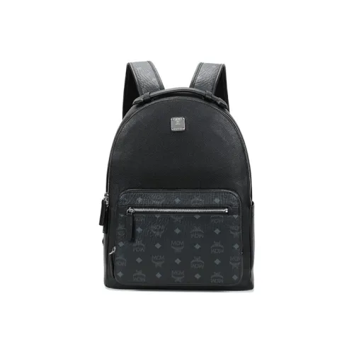 MCM Stark Visetos Покрытый холст Рюкзак Средний Унисекс Черный