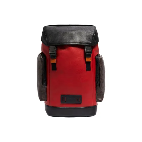 COACH RANGER Покрытый холст с нейлоновым рюкзаком большой мужской красный и черный