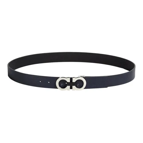 FERRAGAMO GANCINI Телячья кожа Кожаные ремни Мужской Черный Океанский синий Ширина 3,5 см