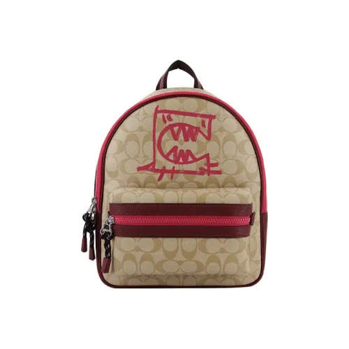 COACH X Guang YU Коллаборация Charlie PVC Текстиль Подкладка Рюкзак Большой Женские Красный Коричневый Монограмма