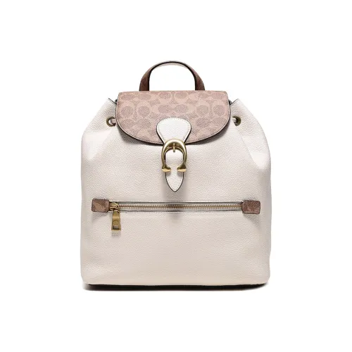 COACH Evie Canvas Leather Backpack Medium Women's Brown Yellow Mel White COACH Evie Холст Кожа Рюкзак Средний Женский Коричневый Желтый Мел Белый