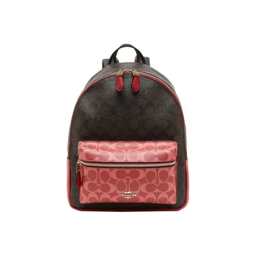 COACH Charlie ПВХ Рюкзак Средний Женский Красный Розовый и Черный Коричневый