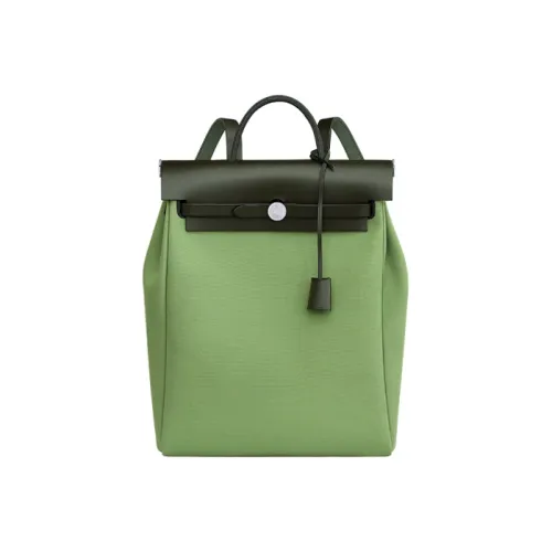 HERMES Herbag Zip Officie Холст с Hunter Коровья кожа Сумка из холста Рюкзак Женские Зеленый