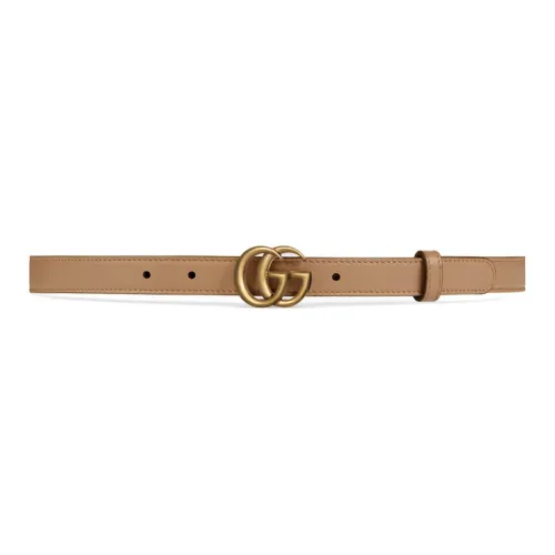 GUCCI Double G Buckle Slim Version Smooth Clasp Leather Belts Women's Tan 2cm