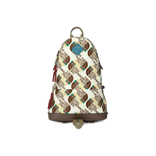 GUCCI The North Face Коллаборация Нейлоновый Рюкзак Средний Унисекс Бежевый Коричневый Многоцветный