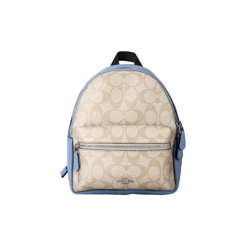 COACH Charlie Покрытый холст Рюкзак Мини Женский Светлый хаки Монограмма Синий