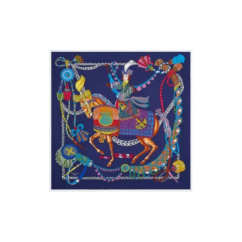 HERMES Шелковые шарфы Унисекс Темно-синий