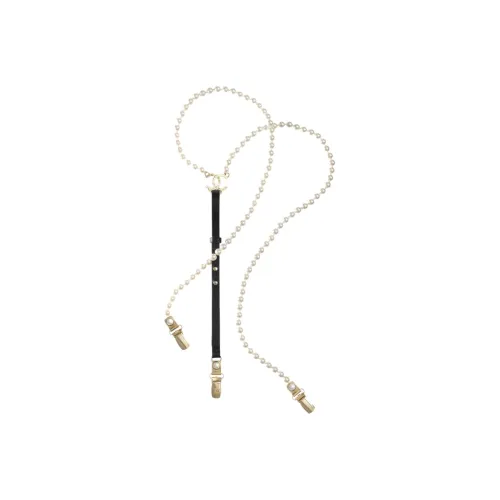 CHANEL Телячья кожа, металл, стекло, подтяжки, черный/белый/золотой цвет, унисекс