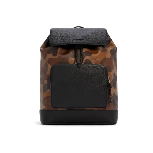 COACH Кожа Рюкзак Большой Мужской Черный Коричневый Камуфляж