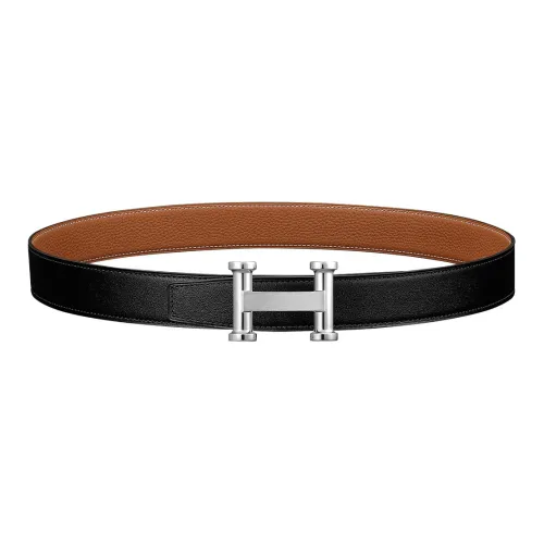 HERMES Ремень из коровьей кожи Мужской Черный Ширина 3,2 см