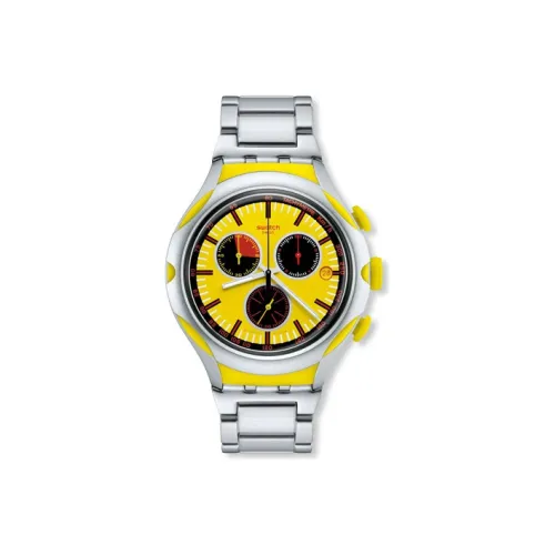 Swatch Quartz Механизм Мужские часы 45 мм Желтый циферблат Часы Алюминиевый корпус Часы Смешанный материал Ремешок