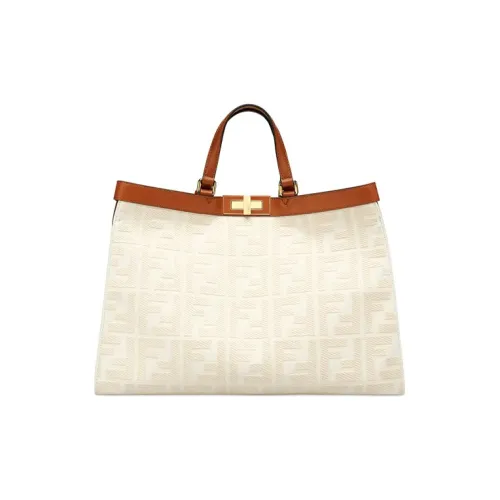 FENDI Peekaboo Холст с кожей Тоут Сумка Сумка для покупок Сумка на плечо Сумка среднего размера Women's White