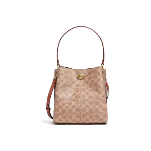 COACH Charlie Canvas Leather Crossbody Bucket Bag Shoulder Bag Women's Brown Rusty