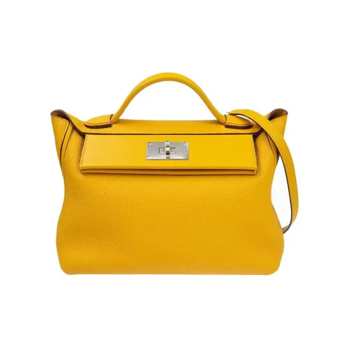 HERMES 24 24 Togo Swift Телячья кожа Одно плечо Сумка Женские Jaune Ambre Янтарно-желтый