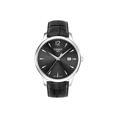 Tissot Classic Collection Кварцевый механизм Мужские часы Часы 42 мм Черный циферблат Корпус из нержавеющей стали Кожаный ремешок