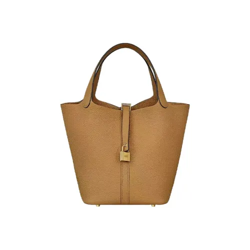 HERMES Picotin Lock Clemence Bullock Кожа Корзинка-сумка Сумка-ведро Сумка 22 Женская 4B Печенье Цвет печенья