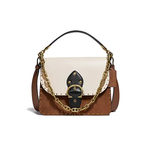 COACH Beat Кожаная Квадратная Сумка Сумка через плечо Средняя Женская Белая Коричневая