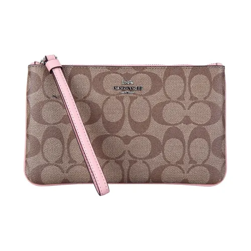 COACH Wristlet Холст Clutch Маленький Женский Cherry Blossom Pink Brown Monogram