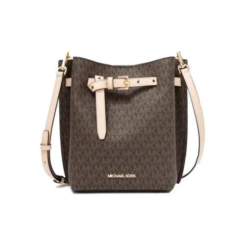 MICHAEL KORS Эмилия Кожа Ведрообразная Сумка Сумка через плечо Маленькая Женская Коричневая и Кремово-розовая