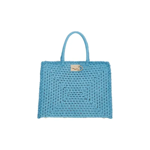 FERRAGAMO Studio Ткань с Овчиной Сумка Средняя Женская Темно-Аква Зеленая