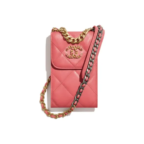 CHANEL Lambskin Gold Tone Silver Tone And Ruthenium Coating Metal Shoulder Bag Phone Case Women's Coral