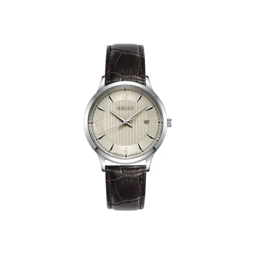SEIKO Gents Quartz Collection Кварцевый механизм Кожаный ремешок Часы для мужчин Желтый циферблат часов
