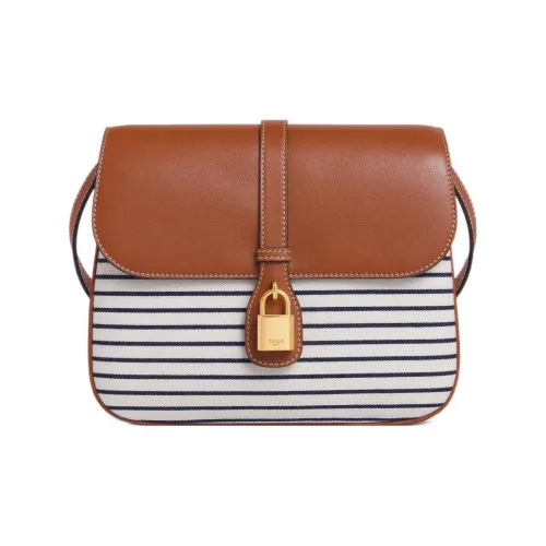 CELINE Tabou Полосы Текстиль Коровья кожа Одно плечо Сумка через плечо Средний Женские Морской синий Коричневый