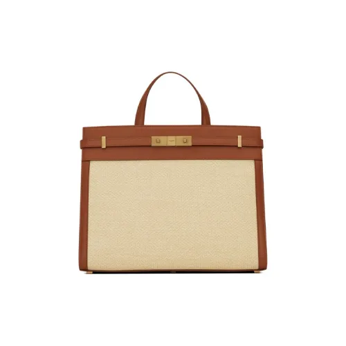 SAINT LAURENT Manhattan Ткань с кожаными вставками Сумка через плечо Сумка Маленькая Женская Бежевая