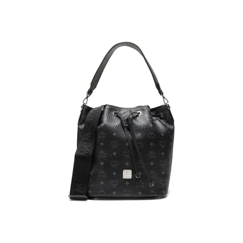 MCM Essential Visetos Origina Кожа Шнур Ведрообразный Тоут Сумка на одно плечо Женская Черная