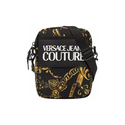 VERSACE JEANS COUTURE Нейлоновая сумка через плечо мужская черная и золотая