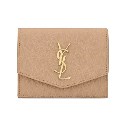 SAINT LAURENT UPTOWN Кожаный держатель для визиток женский темно-бежевый