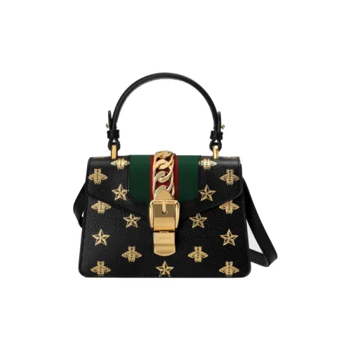 GUCCI Sylvie Кожа Портативная Сумка через плечо Сумка на плечо Мини Женская Черная