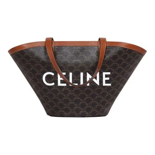 CELINE Couffin Холст с кожей Обметка Тоут Сумка Сумка для покупок Сумка Большая Женская Черная Коричневая