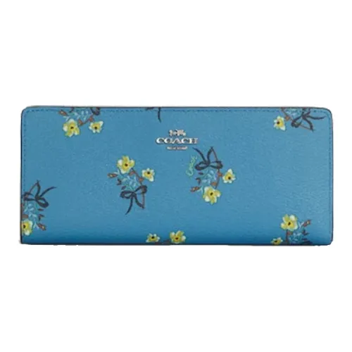 COACH Slim Wallet Холст и Кожа Кошелек Женские Синий