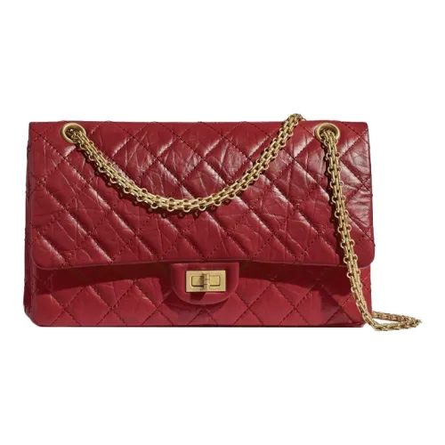 CHANEL 2,55 Телячья кожа And Металл Сумка с клапаном Сумка на плечо Большой Женские Красный Золотой