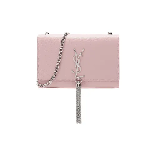 SAINT LAURENT Kate Тисненая кожа с рельефом бахрома сумка через плечо маленькая женская розовая