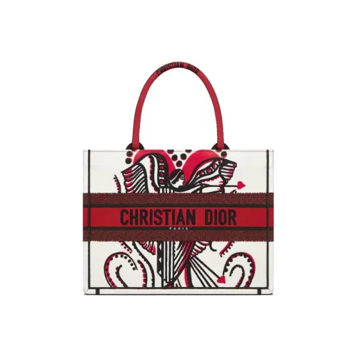 DIOR BookTote Вышивка Принт Тоут Сумка Сумка для покупок Сумка Маленькая Женская Красная Белая