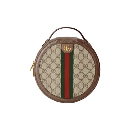 GUCCI Ophidia Холст и Кожа Круглая Сумка Чехол для Наушников Унисекс Эбеновое Коричневое Дерево