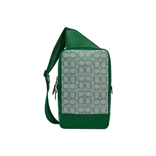 COACH Тернер ICONIC Жаккард And Утонченный Галечная кожа Sling Сумка Сумка через плечо Маленький Унисекс Зеленый Candy Color