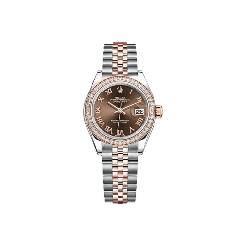 ROLEX Женская одежда Log Series Автоматический механический механизм Женские часы 28 мм Кофейный циферблат часов Oystersteel Ремень