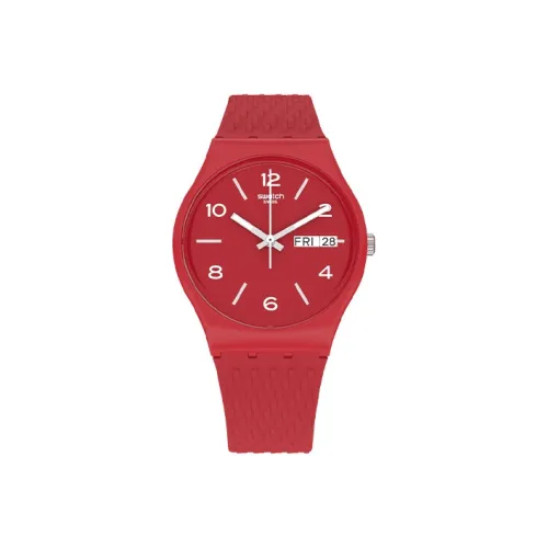 SWATCH ORIGINALS Collection Кварцевый механизм Унисекс Часы 34 мм Красный циферблат Часы Пластиковый корпус Часы Силиконовый ремешок