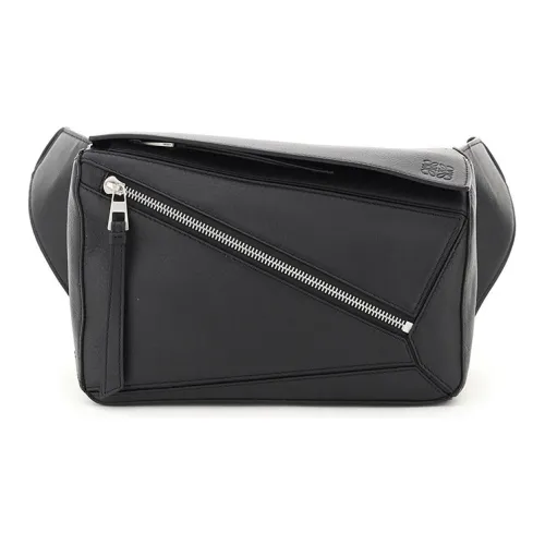 LOEWE Пазл Зернистая кожа личи Коровья кожа Геометрический Сумка Пазл Сумка Одно плечо Через плечо Бананка Маленький Мужской Черный