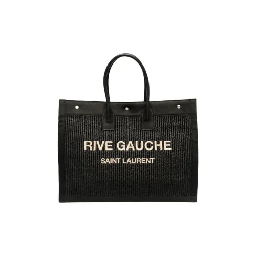 SAINT LAURENT Rive Gauche Linen Tote Bag Shopping Bag Shoulder Bag Crossbody Bag Large Unisex Black SAINT LAURENT Rive Gauche Льняная сумка-тоут сумка для покупок плечевая сумка сумка через плечо большая унисекс черная