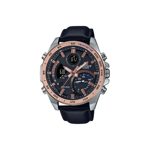 CASIO EDIFICE Солнечный кварцевый механизм натуральная кожа ремешок часы для мужчин черный циферблат