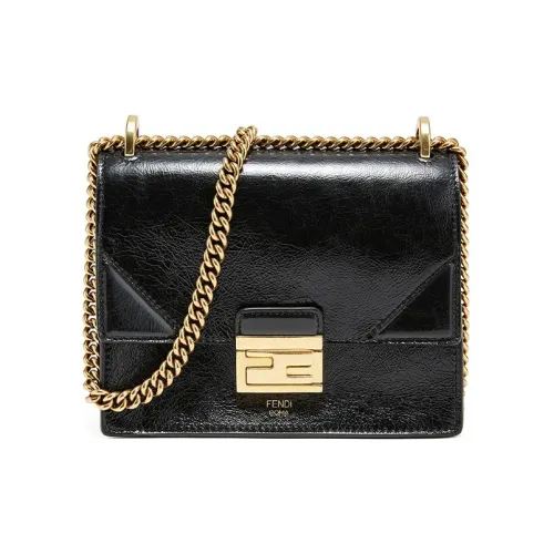 FENDI Kan U Sheepskin Маленькая квадратная сумка через плечо Маленькая Женская Черная