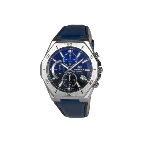 CASIO EDIFICE Collection Кварцевый механизм Кожаный ремешок Часы Мужские Синий циферблат