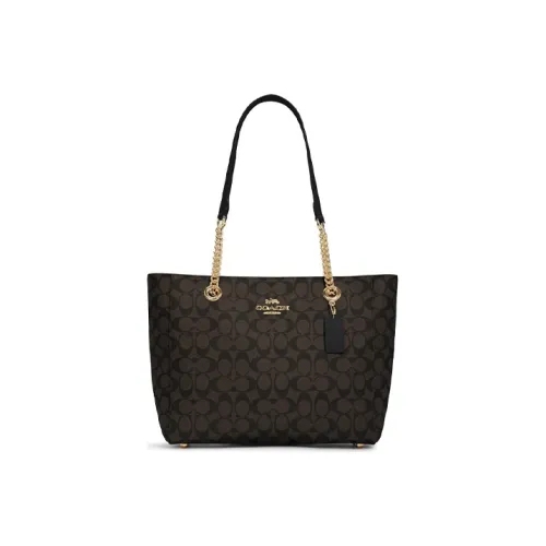 COACH Marlie Холст и Кожа Сумка Сумка-тоут Сумка для покупок Сумка через плечо Женская Темно-коричневая Монограмма